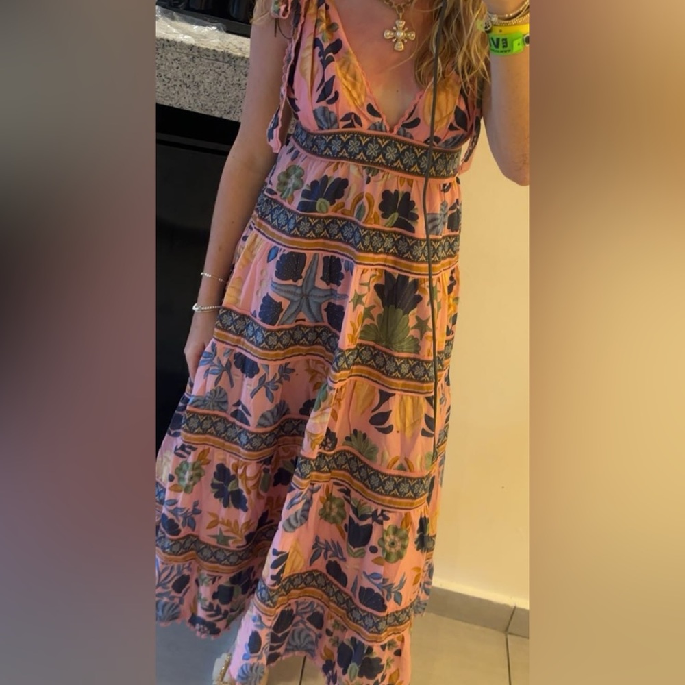 Farm Rio Seashell Tapestry Pink Midi Dress